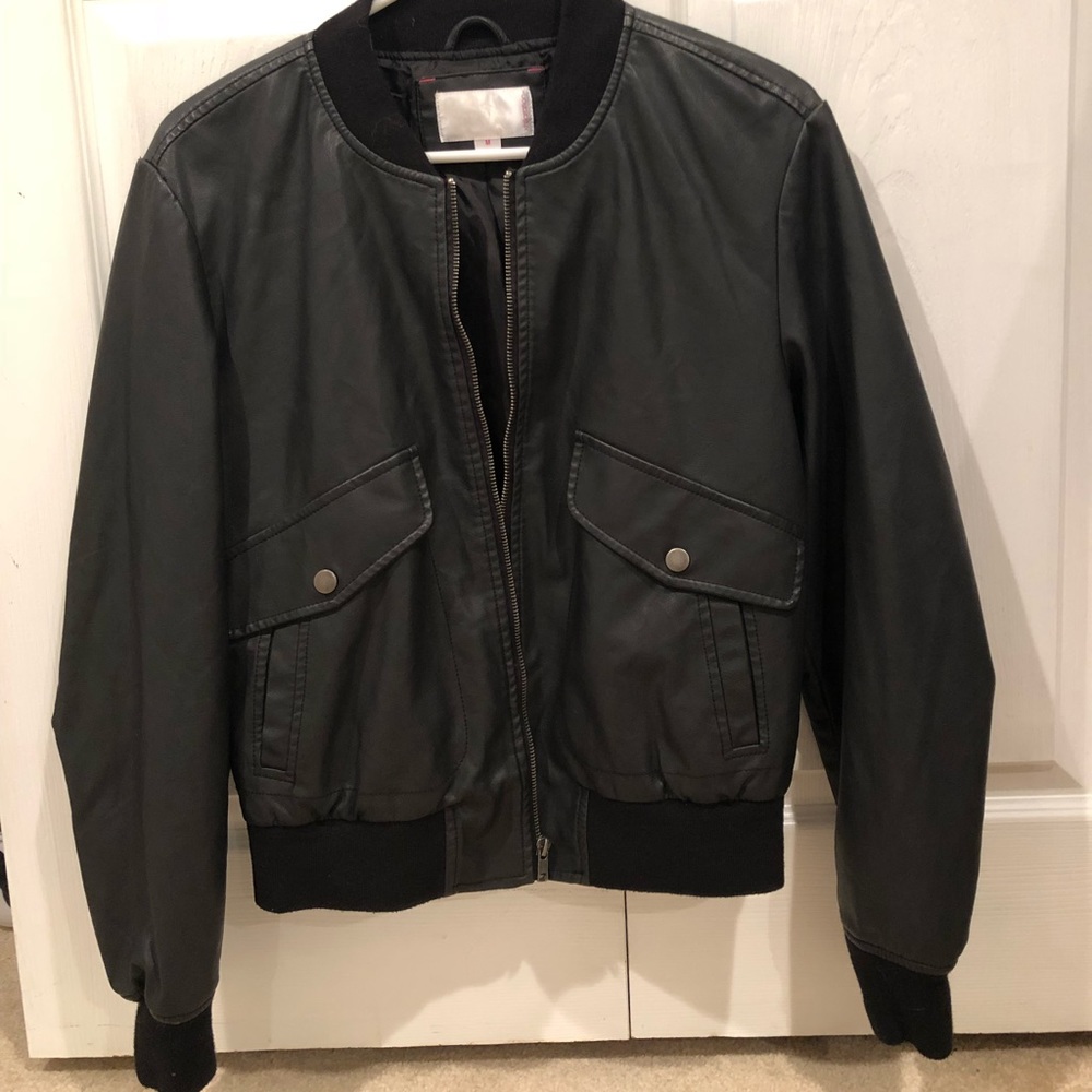 Faux leather bomber jacket
